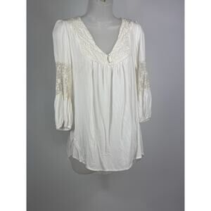 Painted Threads NEW $38 Sz S Ivory Lace Insert Hi Lo Rayon Nylon Blouse Top